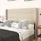 Merrick Lane Percy Modern Platform Bed with Padded Channel Stitched Upholstered Wingback Headboard and Underbed Clearance